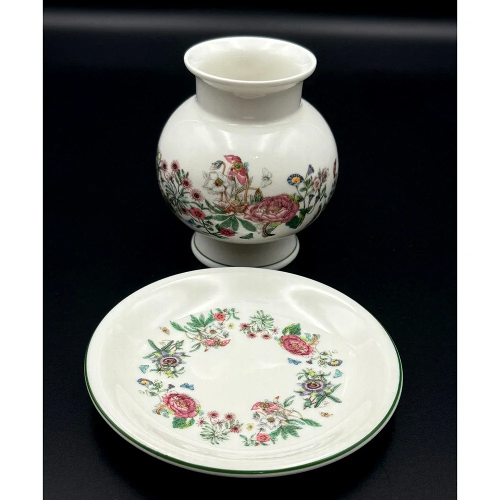Vintage Portmeirion Summer Garland Posy Bud Vase Underplate Trinket Dish England